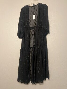 Express Black Sheer Tiered Maxi Dress with Metallic Accents